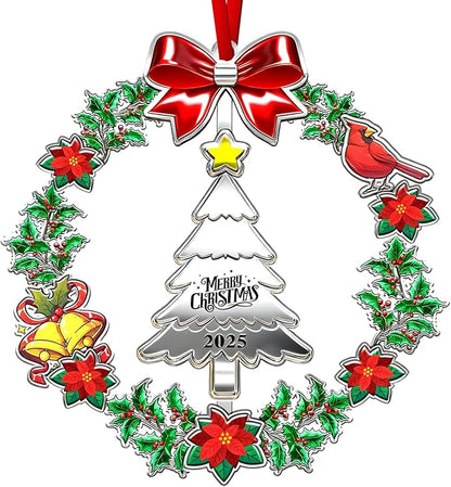 Christmas Ornament 2025 for Christmas Tree Decorations, Dated 2025 Christmas Wreath Ornament with Rotatable Christmas Tree for Holiday Decorative Keepsake Gift