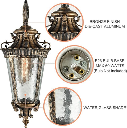 SAMTEEN Bronze Outdoor Light Fixtures Wall Mount 21 Inches Water Glass Exterior Wall Sconce Waterproof Aluminium Wall Lantern Sconce Outside Porch Lights for House Yard Front Door