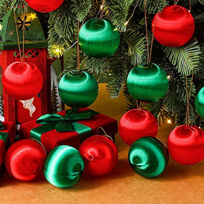Syhood 24 Pcs Christmas Satin Balls Christmas Silk Ball Ornaments Satin Silk Xmas Tree Hanging for Xmas Tree Decor Holiday Party Decorations (Red,Green,2.2 Inch)