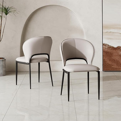 Modern Dining Chairs Set of 2,PU Leather Kitchen Chairs with Back,Kitchen Armless Side Chair Black Metal Legs for Living Room, Dinning Room Restaurant Grey