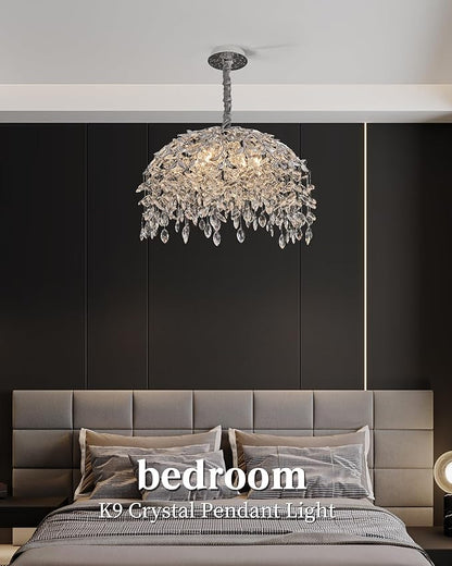 Modern Crystal Chandelier for Dining Room, 8-Light 23.62" Chrome Tree Branch Chandeliers, Luxury K9 Crystal Rectangular Chandeliers for Kitchen Island Living Room