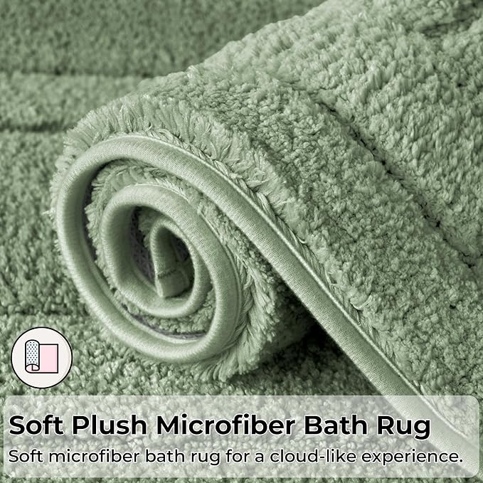 GRANNY SAYS Toilet Rugs U Shaped Washable Non Slip, Toilet Mats for Bathroom Soft Plush Shaggy Absorbent, Microfiber Bath Mats for Bathroom Toilets Cute Decor, 20" x 24", Green