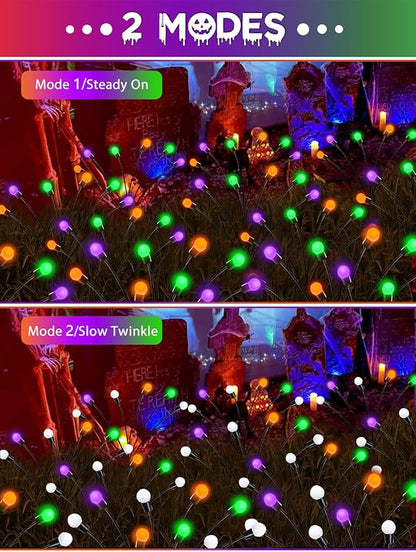 6 Pack Halloween Decorations Outdoor Solar Pathway Lights, Solar Firefly Lights Orange Purple and Green, Sway by Wind, Waterproof Solar Halloween Lights for Patio Garden Yard Lawn Horror Party Decor