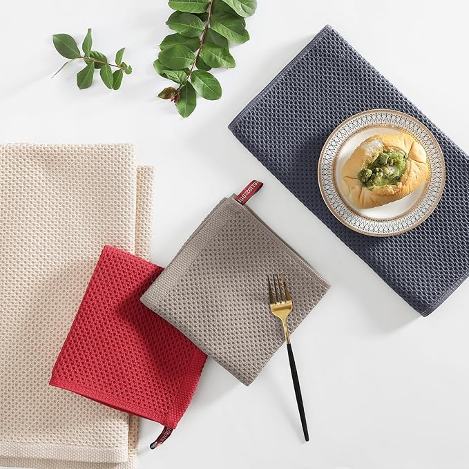 Homaxy 100% Cotton Kitchen Towels and Dishcloths Set, 12 x 12 Inches and 13 x 28 Inches, Set of 8 Bulk Kitchen Towels Set, Ultra Soft Absorbent Dish Cloths for Washing Dishes, Mixed Color