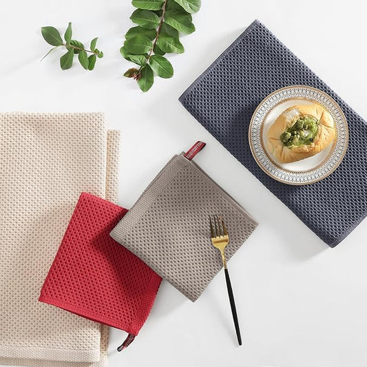 Homaxy 100% Cotton Kitchen Towels and Dishcloths Set, 12 x 12 Inches and 13 x 28 Inches, Set of 8 Bulk Kitchen Towels Set, Ultra Soft Absorbent Dish Cloths for Washing Dishes, Mixed Color