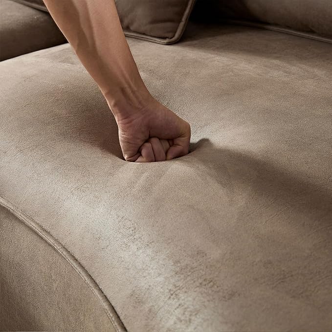 128.7'' Luxury Simple L Shape Curved Modular Leather Sofa Modern Curved Sofa Leathaire Upholstered 5-Seat Couch, Technology Cloth Square Sofa For Living Room Apartment (Leathaire+Left Facing, Brown)