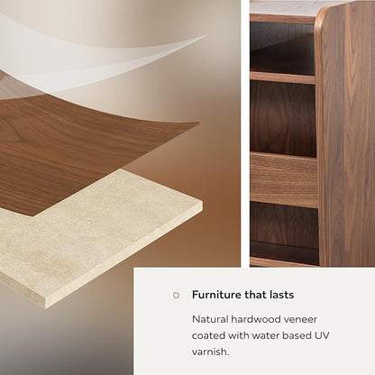 WERMO 12'' Cat Hideaway Side Table - Cat House for Indoor Cats and Enclosed Bed Cave and Hideout for Small Pets with Magazine Holder & Storage Doubling as Narrow End Table, Wood Night Stand (Walnut)