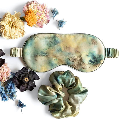 Silk & Willow 100% Pure Mulberry Silk Sleep Eye Mask & Hair Scrunchie Gift Set (Seascape)