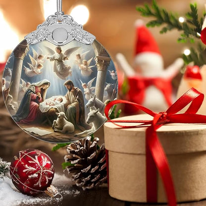 Nativity Christmas Ornaments, 3" Stained Glass Christmas Decor, Christian Ornaments for Christmas Tree, Christian Gifts for Kids, Religious Gifts for Women, Perfect for Holiday Party, Window, Tree