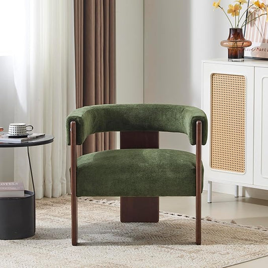 Christopher Knight Home Nettie Modern Accent Chair for Living Room, Velvet Fabric Single Lounge Sofa Chair with Wooden Frame, Comfy Reading Chair for Bedroom, Lounge Armchair with Cushion, Olive Green