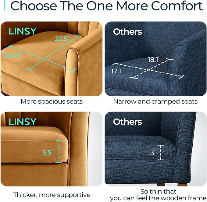 LINSY Accent Chair with Ottoman, Modern Armchair Comfy Barrel Reading Chair with Footrest for Living Room Bedroom Reading Room, Velvet, Yellow