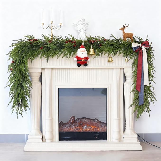 Guirnalda de pino Norfolk artificial de Navidad de 9 pies para chimenea, Christmas guirnalda falsa realista para vacaciones, mesa, ventana, chimenea, escaleras, hogar, decoración interior y exterior (1 unidad)