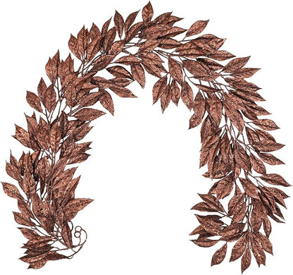 Hollyone 3 Pcs 6FT Christmas Garland Brown Glittered Artificial Magnolia Leaves for Mantle Christmas Tree Decorations Indoor Outdoor Bronze Hanging Garland Ornaments Garden Door Wall Window Home Decor