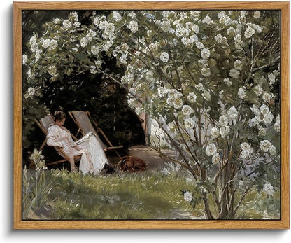 KBKBART Framed Vintage Canvas Wall Art, Retro French Country Garden Women Flower Classical Painting Bedroom Art Print, Rustic Vintage Wall Decor for Bathroom, Living Room, Office(9"x11")