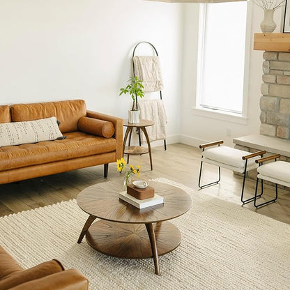 Martin Svensson Home Round Wood Retro Mid-Century Modern Round Wood Coffee Table with Lower Shelf, Cocktail Table for Living Room or Den. Nutmeg Brown.