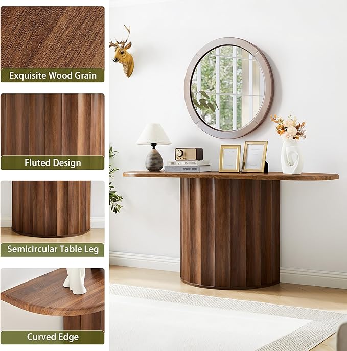 59'' Fluted Console Table for Entryway, Narrow Wooden Sofa Tables Behind Couch, Modern Entryway Table with Storage Accent Table for Hallway, Living Room, Entrance, Foyer (Walnut)