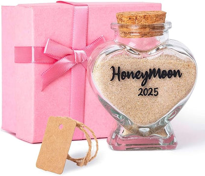 Honeymoon Sand Keepsake Jar 2025，Bridal Shower, Wedding, Engagement, Honeymoon, Travel Gift for Couples, Newlywed, Fiance(Gift Box Includes) - 40ml Heart Shape Glass