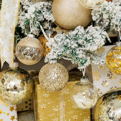 XmasExp Christmas Ball Ornaments Set, Shatterproof Christmastree Decorations,6ct Large Plastic Hanging Ornaments,100mm/4,Champagne Gold