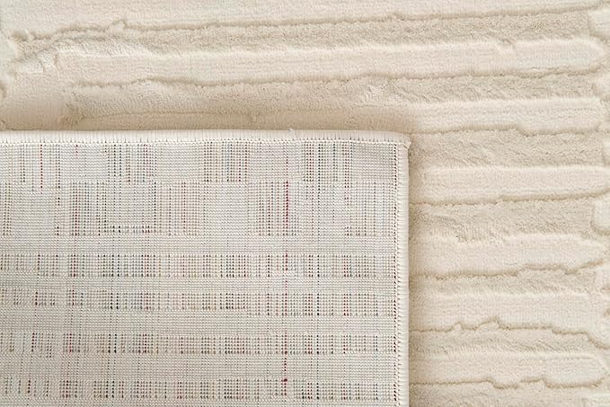 Revival Rugs Soloba 3'11"x6'1" Machine Washable Area Rug for Kitchen Bedroom - 100% Recycled Oeko-TEX Certified, Medium Pile, Beige, Cream