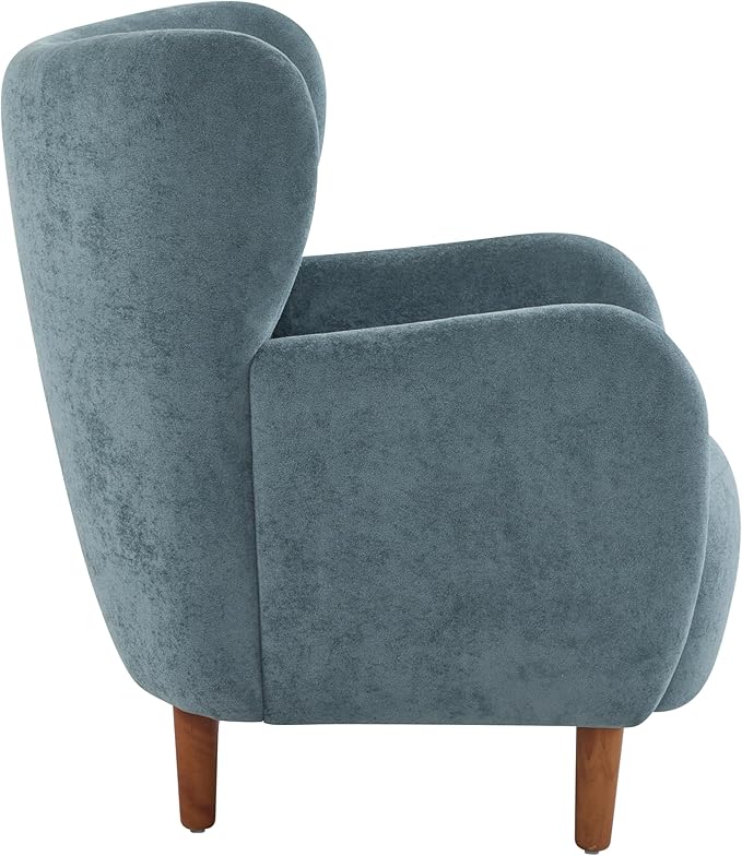 Christopher Knight Home Dolly Mid-Century Modern Velvet Upholstered Wingback Club Chair, Living Room Lounge Chair for Relaxation, Reading Armchair, Solid Wood Living Room Accent Chair, Aqua Blue+Brown