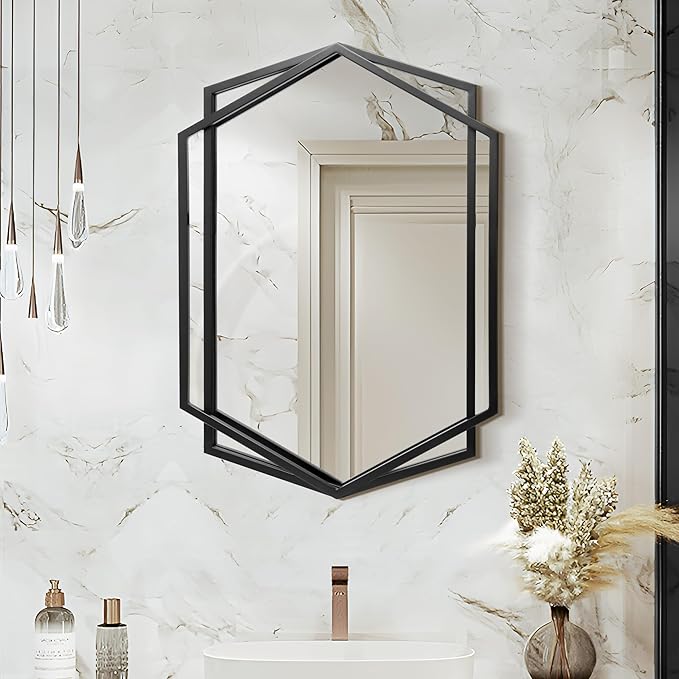 LuxenHome 31.8X22 Inch Wall Mirror, Bathroom Mirrors for Over Sink, Metal Frame Vanity Mirror for Wall, Black Mirror for Bathroom, Wall Mounted Mirror for Entryway, Bedroom, Living Room, Dining Room