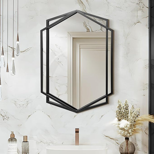 LuxenHome 31.8X22 Inch Wall Mirror, Bathroom Mirrors for Over Sink, Metal Frame Vanity Mirror for Wall, Black Mirror for Bathroom, Wall Mounted Mirror for Entryway, Bedroom, Living Room, Dining Room