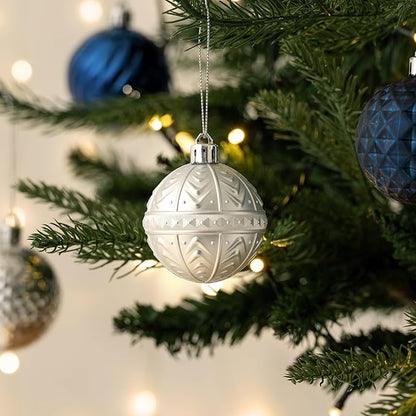 Valery Madelyn 100ct Christmas Tree Decorations Ball Ornament Set, Navy Blue Silver Shatterproof Hanging Ornaments Bulk for Xmas Holiday Party Decor