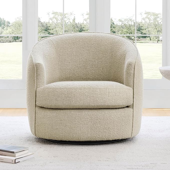 CHITA Swivel Barrel Chair, Modern Comfy FSC Certified Upholstered Accent Chair for Living Room, Fully Assembled, Oatmeal