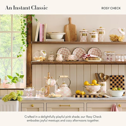 MACKENZIE-CHILDS Enamel Oval Platter, Serving Plate for Entertaining, Medium, Pink-and-White Rosy Check