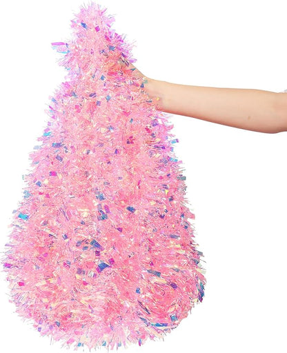 50 FT Pink Christmas Tinsel Garland Christmas Decorations for Xmas Tree Decor, Shiny Iridescent Metallic Twist Hanging Tinsel Garlands for Stairs Mantle Fireplace Home Indoor Holiday Party Supplies