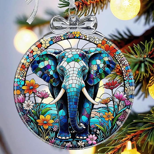 Elephant Christmas Ornament for Christmas Decorations Crystal Glass- Xmas Gifts for Elephant Lover, Holiday Keepsake Present Exchange Ideas