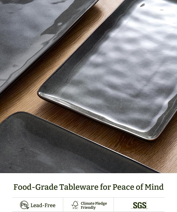 famiware Serving Platter, Rectangular 15.67/14.1/12.6inch Serving Dishes for Entertaining, Dishwasher Safe, Stoneware for Party, Food, Turkey, Snack, Cheese, Reactive Glaze, Deep Forest