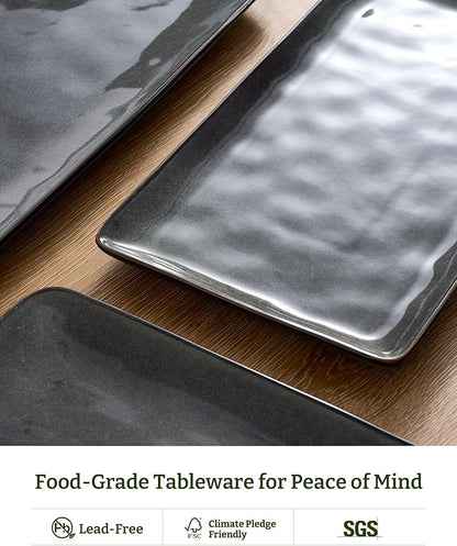 famiware Serving Platter, Rectangular 15.67/14.1/12.6inch Serving Dishes for Entertaining, Dishwasher Safe, Stoneware for Party, Food, Turkey, Snack, Cheese, Reactive Glaze, Deep Forest