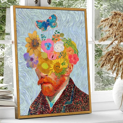 KBKBART Gold Framed Van Gogh Wall Art, Vintage Abstract Wheat Field with Cypress Canvas Impressionist Oil Painting, Farmhouse Country Landscape Wall Decor, Van Gogh Poster Art Prints for Bedroom Living Room, Gallery, Gifts for Friends or Family(12"x16")