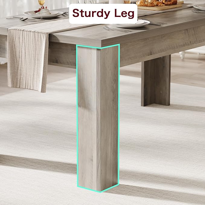 CABIHOME 63" Dining Table for 4-6, Large Farmhouse Rectangular Kitchen Dining Room Table, Wooden, Thick Frame & Sturdy Triangular Legs, Wood Strip Base for Small Space, Dinner, Kitchen, Rustic Gray