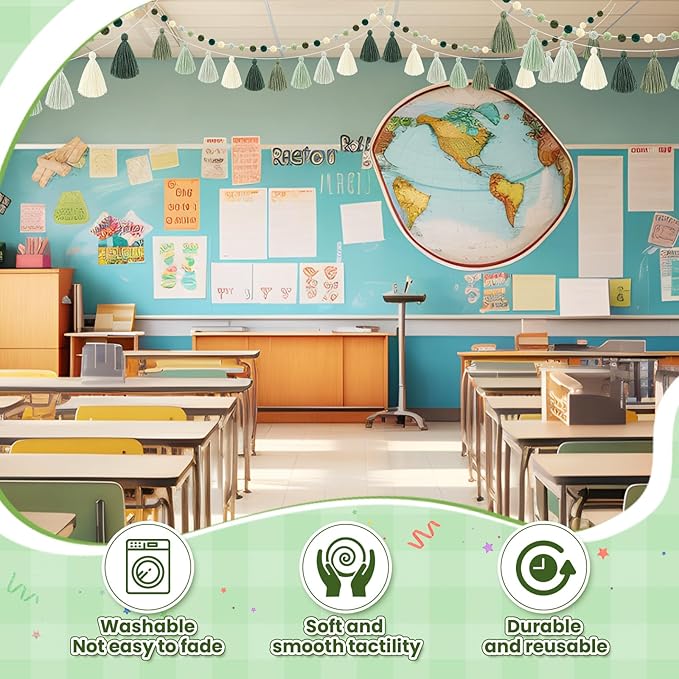 Syhood 4 Pcs Christmas Pom Pom Tassel Garland Felt Pompom Ball Banner Christmas Tassel Garland for Xmas Tree Hanging Decorations Party Supplies Home Decor(Sage Green)