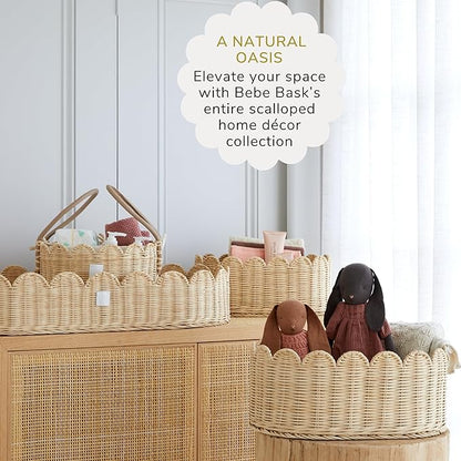 BEBE BASK Scalloped Wicker Wall Basket - The Original - Hand Woven Basket - Scalloped Décor Wall Hanging Baskets -16" x 10" x 7"In - Hanging Wall Basket (Natural)