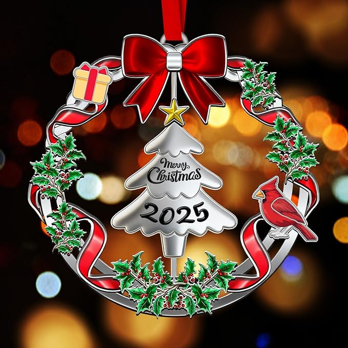 Christmas Ornaments 2025 for Christmas Tree Decorations,Dated 2025 Christmas Wreath Ornament with Rotatable for Holiday Decorative Keepsake Gift（Christmas Tree）