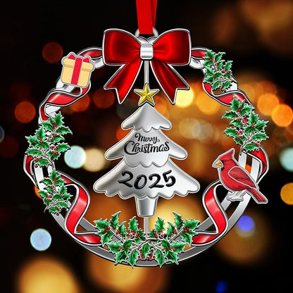 Christmas Ornaments 2025 for Christmas Tree Decorations,Dated 2025 Christmas Wreath Ornament with Rotatable for Holiday Decorative Keepsake Gift（Christmas Tree）