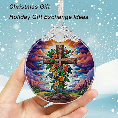 Cross Religious Christmas Ornaments Crystal Glass with Gift Box, Christian Ornament for Christmas Tree Xmas Decorations, Holiday Keepsake Present Exchange Ideas