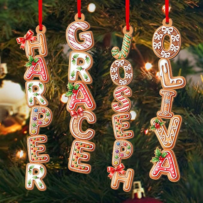 Personalized Christmas Name Letter Ornament 2025, Family Name Ornaments 2025, Personalized Christmas Stocking Tag, Initial Alphabet Monogram, Kids Name Family Letter, Xmas Tree Decor 6