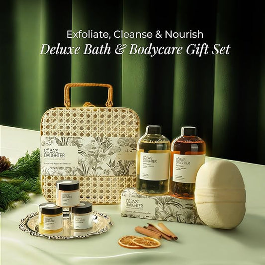 COBA’S DAUGHTER Christmas Gift for Women - Bath & Body Care Gift Basket, 7-Piece Spa Inspired Set with Body Wash, Bubble Bath & Travel Minis - Perfect Birthday Gift, Self-Care Spa Set