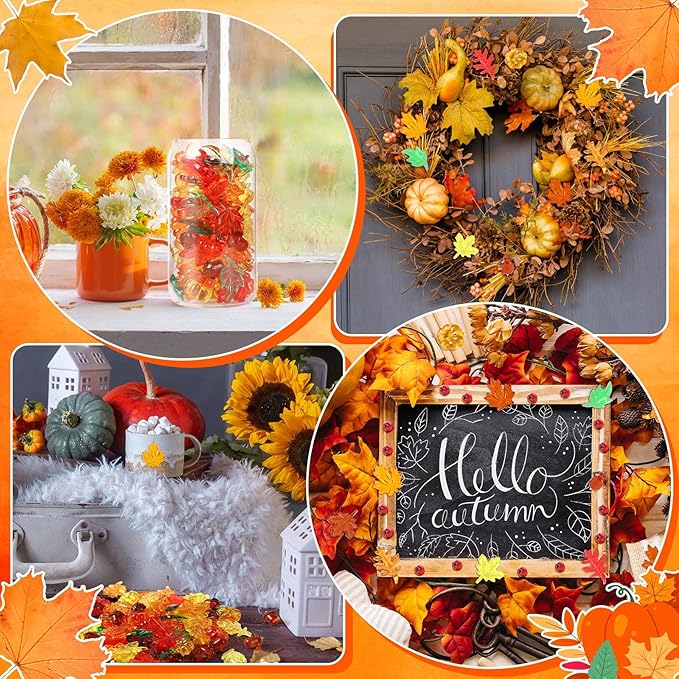 120Pcs Acrylic Leaves Mini Pumpkin Maple Leaves Acorns, Fall Vase Filler Thanksgiving Sensory Bin Filler Acrylic Crystals Gems for Autumn Thanksgiving Home Table Scatters Decoration