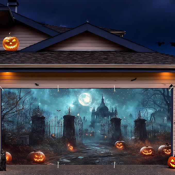 6 x 13 ft Halloween Garage Door Decorations Halloween decorations Witch Door Cover, Hanging Banner, Cauldron Backdrop Mural for Home, Outdoor, Indoor, Spooky Party, Wall, Window (Discard)