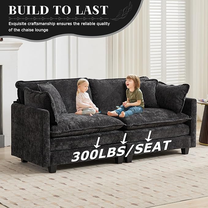 SoarFlash 143.2" Chenille Sectional Sofa, Comfy U Shaped Modular Coush Sofa with Ottoman, Modern 4 Seat Couch Deep Seat Sofa Set for Living Room,Black