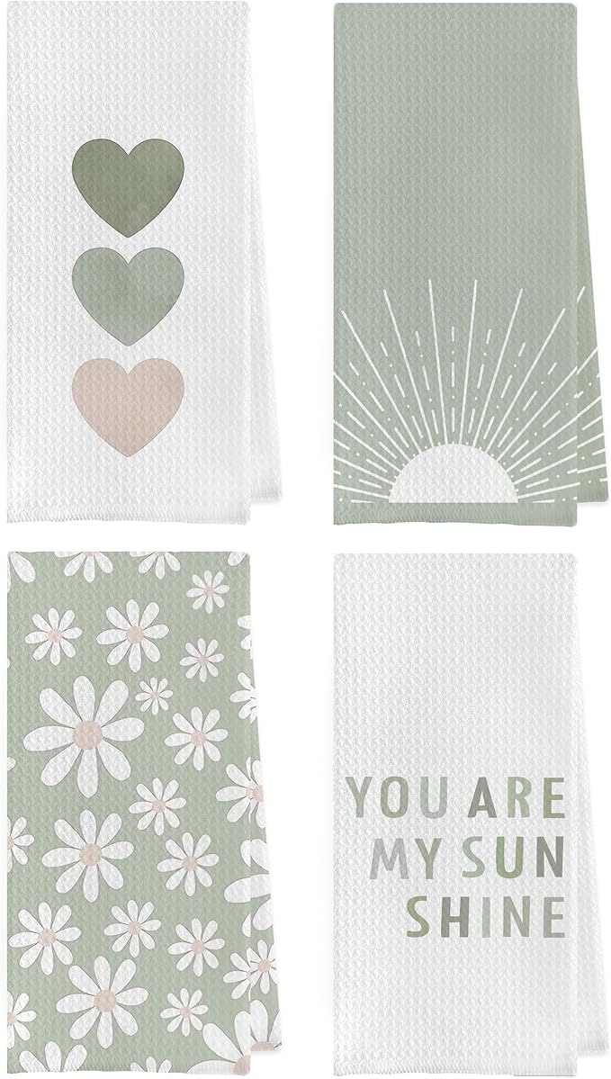 Boho Dish Towels You Are My Sunshine Waffle Weave Kitchen Towels Gifts for Girls Green