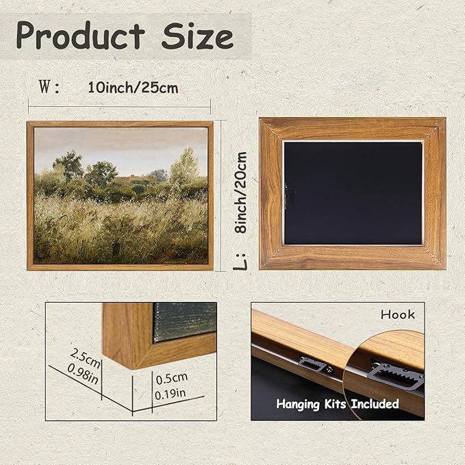 KBKBART Framed Canvas Wall Art, Vintage Meadow Landscape Wall Art Prints, Retro Country Wildflower Field Farmhouse Wall Decor Ready To Hang for Bedroom, Bathroom, Living Room, Kitchen, Vintage Room