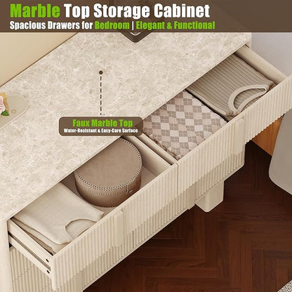 Fluted 6 Dresser for Bedroom, 47'' Modern Drawer Dressers with 2 Widened Reinforced Legs for Living Room, Hallway, Whitewashed Oak