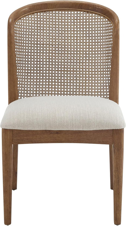 Christopher Knight Home Lilia Dining Chairs Set of 2, Modern Dining Chair with Fabric Upholstery, Rubberwood Frame Kitchen Chairs with Cane Webbing, Extra Seat for Dining Room, Beige + Walnut