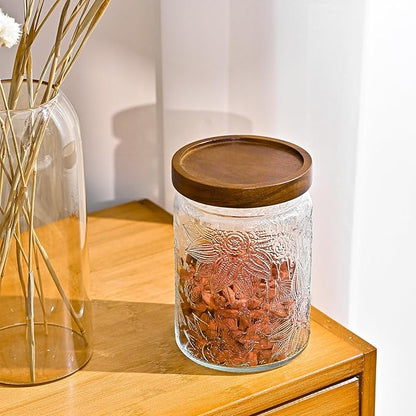 24oz Vintage Glass Canister With Lid Small Glass Jars Wide Mouth Mason Jars Airtight Coffee Canisters Kitchen Storage Containers For Sugar Tea Spice Flour Candy Cookie Cereal Cute Decorative